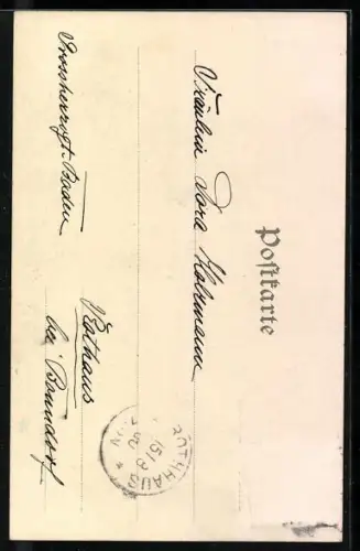 Lithographie Gossensass, Idyll bei der Kirche