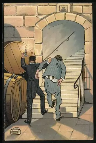 AK Zwei betrunkene Männer in einem Bierkeller