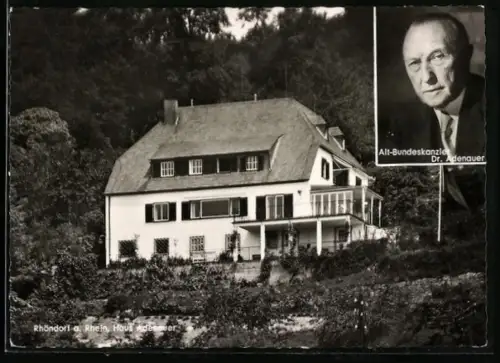 AK Rhöndorf, Haus Adenauers, Porträt d. Bundeskanzlers