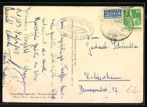 AK Segelflugzeug an der Wasserkuppe klinkt das Zugseil aus