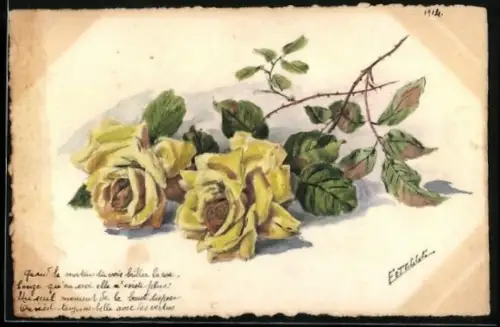 Künstler-AK Handgemalt: Gelbe Rosen