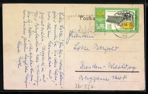 Künstler-AK Handgemalt: Schablonenmalerei einer Siedlung an einem See