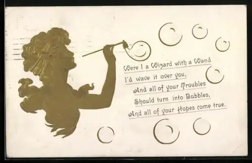 AK Frau macht Seifenblasen, Jugendstil