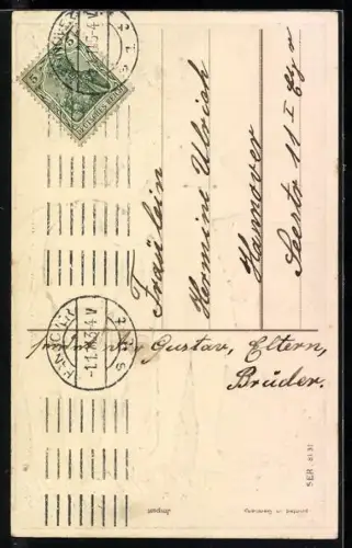 AK Behüt Dich Gott!, Trompeter mit Pferd am Ufer, Neujahrsgruss