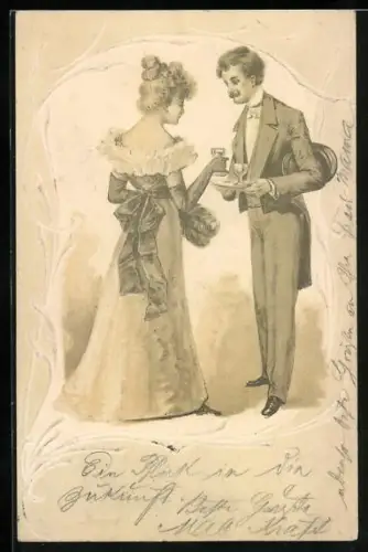 AK Liebespaar mit Weingläsern