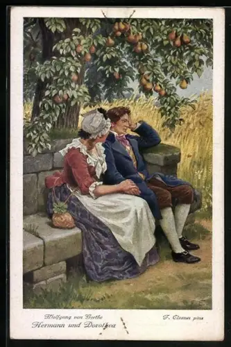 AK Goethe, Hermann und Dorothea auf der Bank
