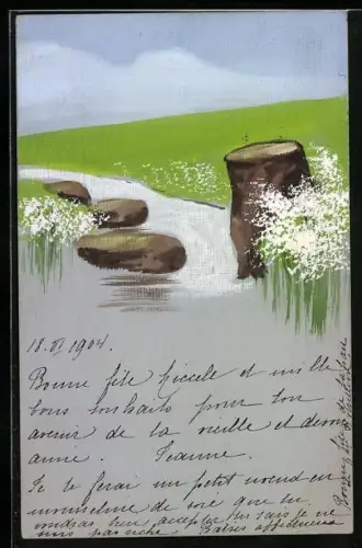 Künstler-AK Handgemalt: Schablonenmalerei, Bächlein