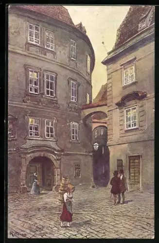 Künstler-AK Rudolf Preuss: Wien, Partie in der Griechengasse