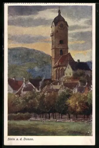 Künstler-AK E.F. Hofecker: Stein an der Donau, Ortsansicht