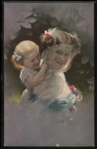 Künstler-AK Ludwig Knoefel: junge Mutter mit ihrer Tochter