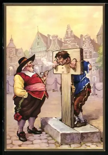 AK Verurteilter am Pranger raucht eine Pfeife mit Troost Tabak