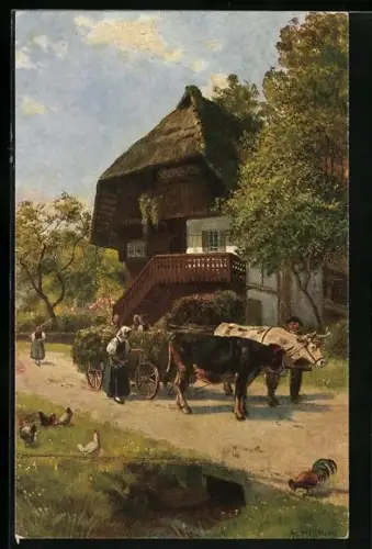 Künstler-AK H. Hoffmann: Grünfutter-Einfuhr auf dem Schwarzwaldhof
