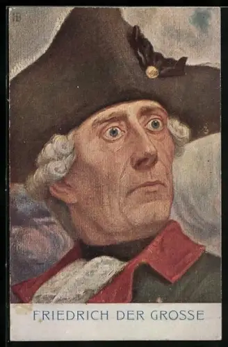 Lithographie Friedrich der Grosse, Portrait mit Dreispitz
