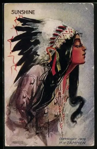 AK Indianer Sunshine mit Federschmuck