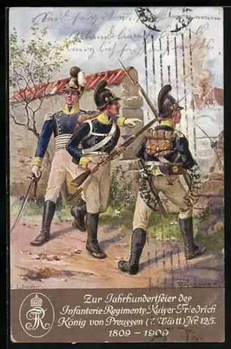 AK Stuttgart, Infanterie Regiment Kaiser Friedrich König von Preussen (7. Württ.) Nr. 125, Jahrhundertfeier 1809-1909