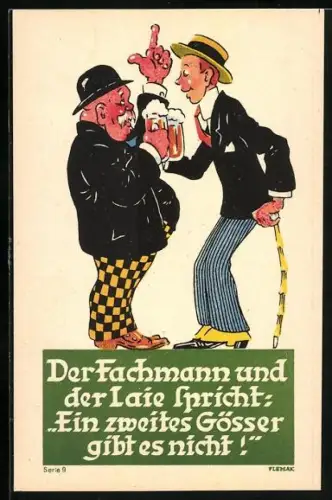 Künstler-AK Leoben-Göss, Gösser Brauerei, Der Fachmann und der Laie...