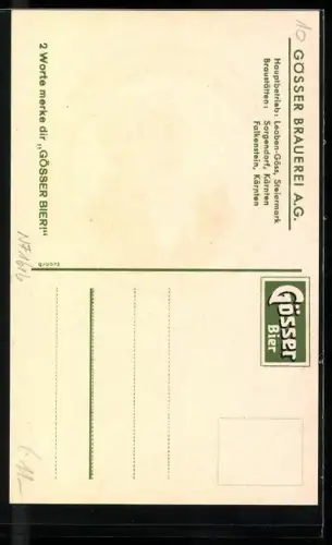 AK Bursche erhebt sein Bierglas, Gösser Brauerei-Werbung