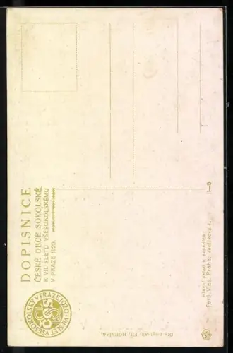 AK Prag, VII. slet vsesokolsky 1920, Wettkämpfer, riesiger Falke erlegt Monster