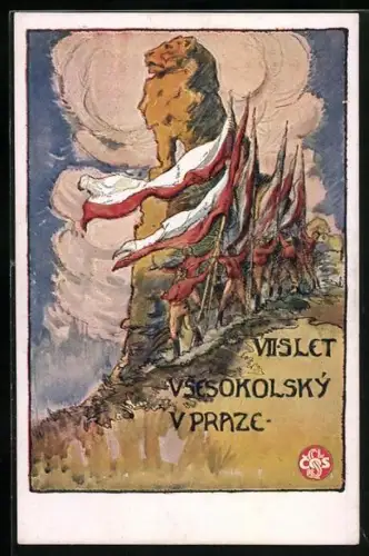 AK Sokol 1920, VII. Slet Vsesokolsky v Praze, Athleten mit Flaggen