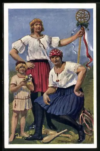 AK Frauen und Mädchen in Tracht, Sokol