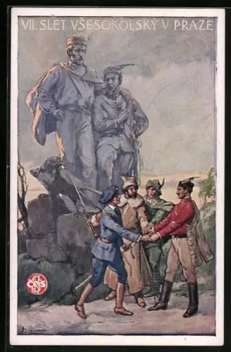 AK Prag, Sokol, VII. Turnfest 1920, Männer reichen sich die Hand