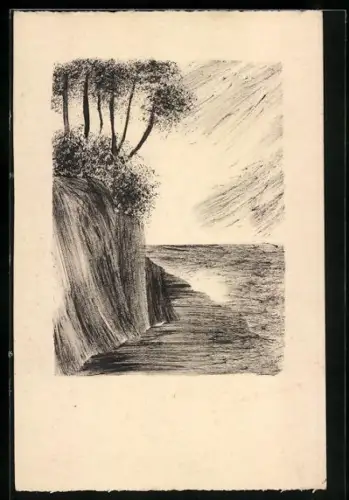 Künstler-AK Handgemalt: Motiv einer Steilküste