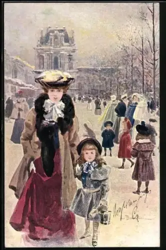 Künstler-AK sign. L. Balerti: Frau mit kleinem Mädchen an der Hand