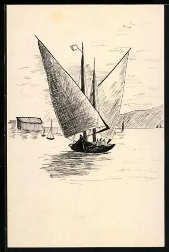 Künstler-AK Handgemalt: Fischerboot, Segelschiff