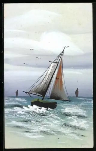 Künstler-AK Handgemalt: Segelboot auf stürmischer See