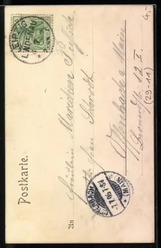 Papierkunst-AK Häuser und Turm am Wasser