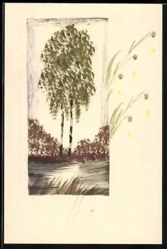 Künstler-AK Handgemalt: Zwei Birken