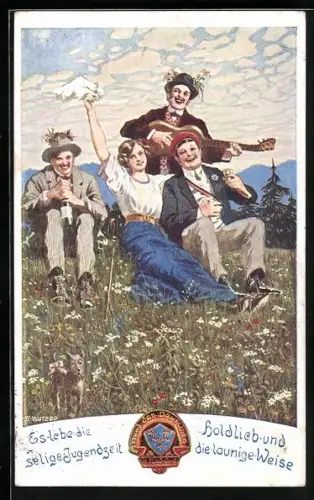 Künstler-AK Ernst Kutzer: Es lebe die selige Jugendzeit..., Wandervögel