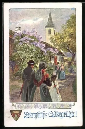 AK Deutscher Schulverein Nr. 948: Familie auf dem Weg zur Kirche