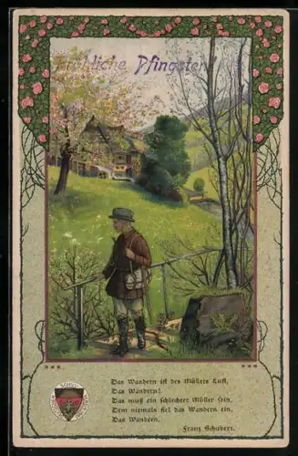 Künstler-AK T.Welzl: Das Wandern ist des Müllers Lust, Junge auf Wanderschaft, Deutscher Schulverein