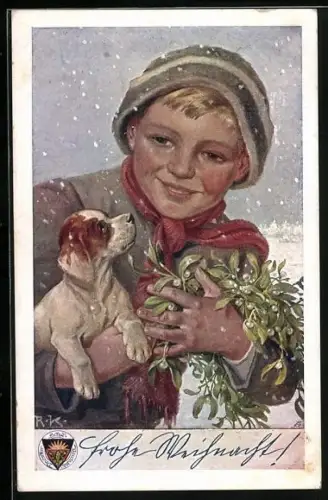 AK Deutscher Schulverein Nr. 736: Knabe mit kleinem Hund