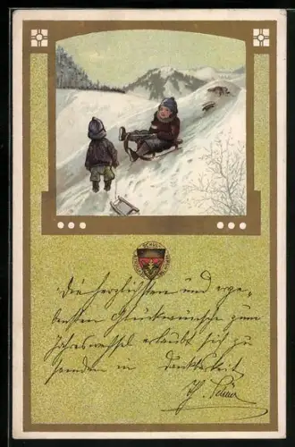 AK Deutscher Schulverein, Kinder fahren Schlitten