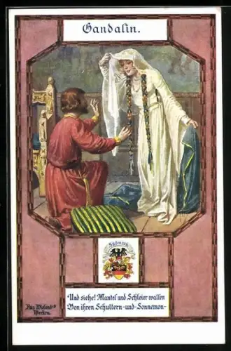 Künstler-AK Gandalin, Und siehe! Mantel und Schleier wollen von ihren Schultern...