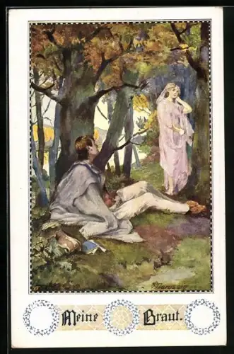 Künstler-AK Anton Marussig: Junger Mann betrachtet seine Braut