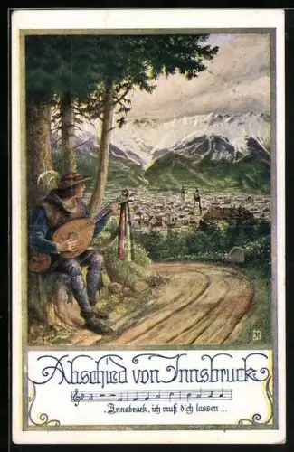 AK Deutscher Schulverein Nr. 942: Innsbruck, Lautenspieler vor der Stadt