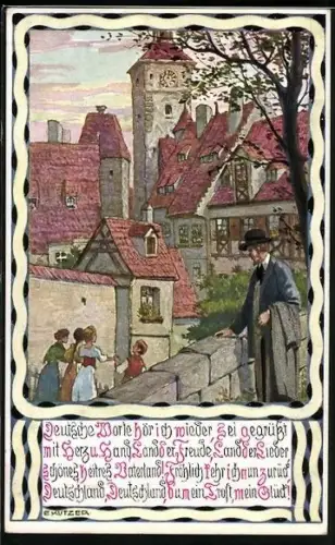 Künstler-AK Ernst Kutzer: Stadtansicht mit Leuten