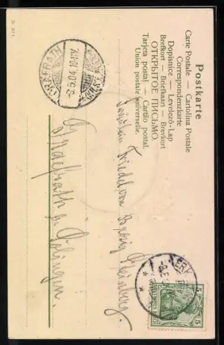 AK Junge Frau mit langen Haaren, Blumen im Jugendstil, Passepartout