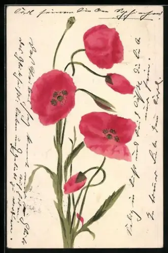 Künstler-AK Handgemalt: Rote Blumen
