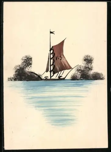 Künstler-AK Handgemalt: Segelboot