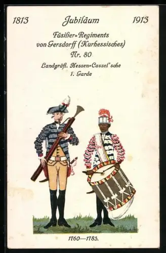AK Jubiläum Füsilier-Regiment von Gersdorff Nr. 80, 1813 - 1913, schwarzer Trommler