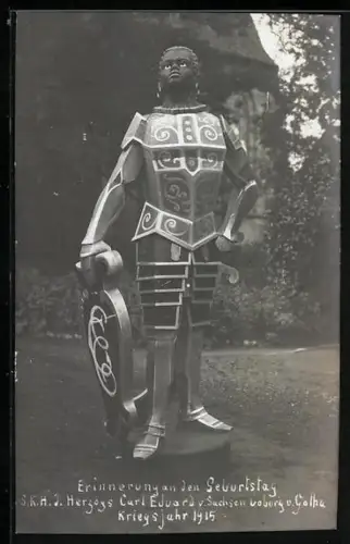 AK Coburg, Geburtstag Carl Eduard v. Sachsen Coburg u. Gotha 1915, Statue, Kriegshilfe