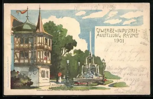 Künstler-AK Rastatt, Gewerbe- u. Industrie-Ausstellung 1901, Springbrunnen