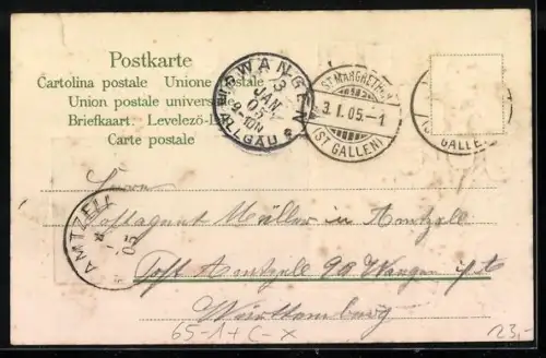 Präge-AK St. Margrethen, Bahnhof, Passepartout mit Wappen