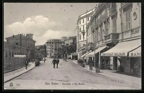 AK San Remo, Stazione e Via Roma, Bahnhof