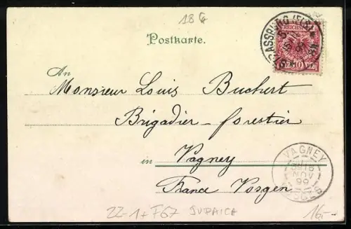 Lithographie Strassburg, Neue Synagoge, Kleber Denkmal und Kleberplatz