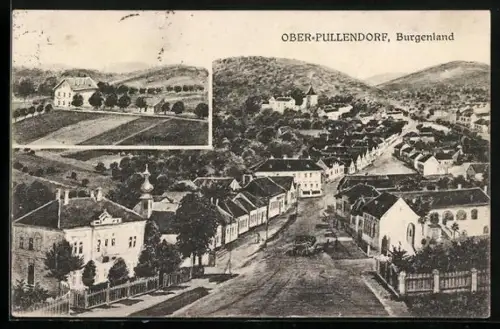 AK Ober-Pullendorf, Blick auf ein Gehöft, Hauptstrasse der Ortschaft